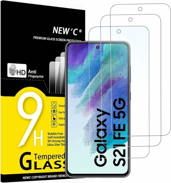 2 Stück Displayschutzfolie aus Hartglas für Samsung Galaxy S21 FE 5G, ohne Luftblasen, sehr robust (0,33 mm HD Ultra Transparent), Härtegrad 9H Glas
